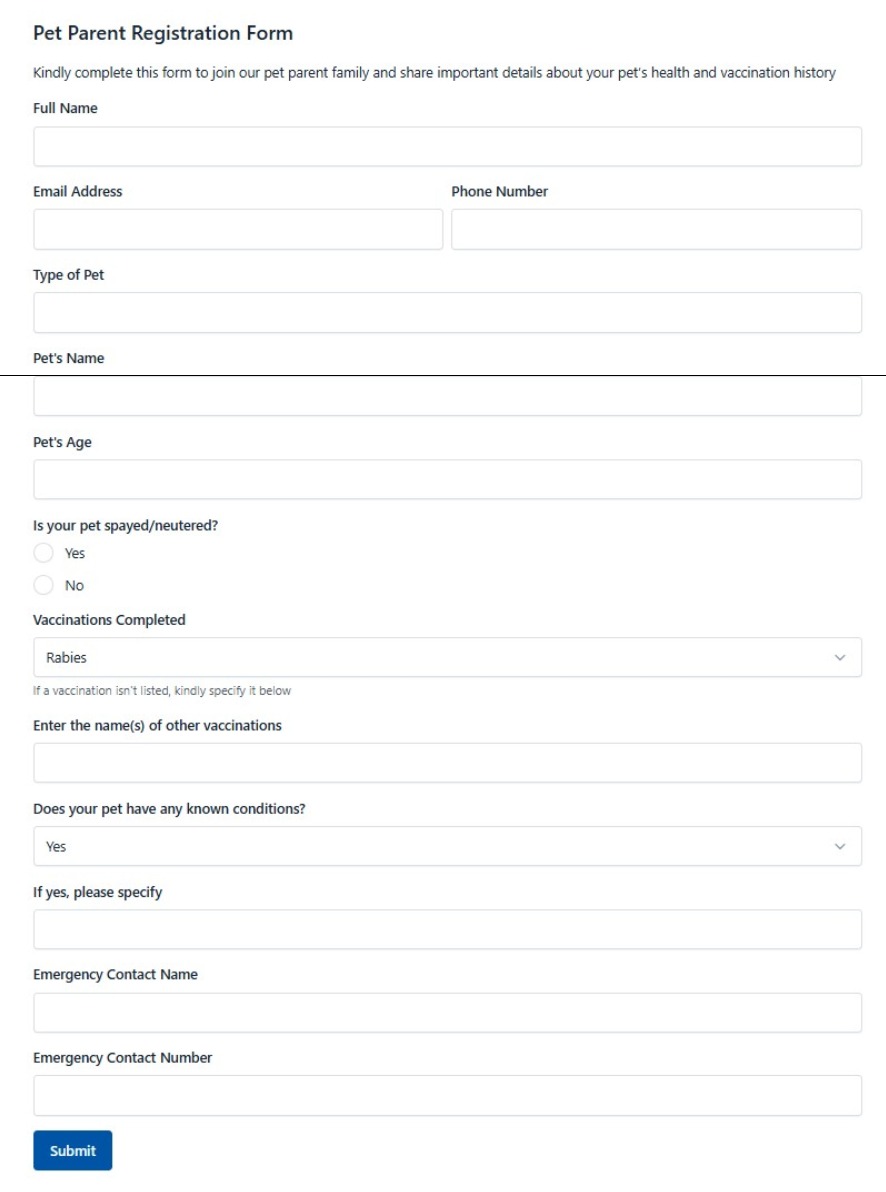 Pet Parent Registration Form