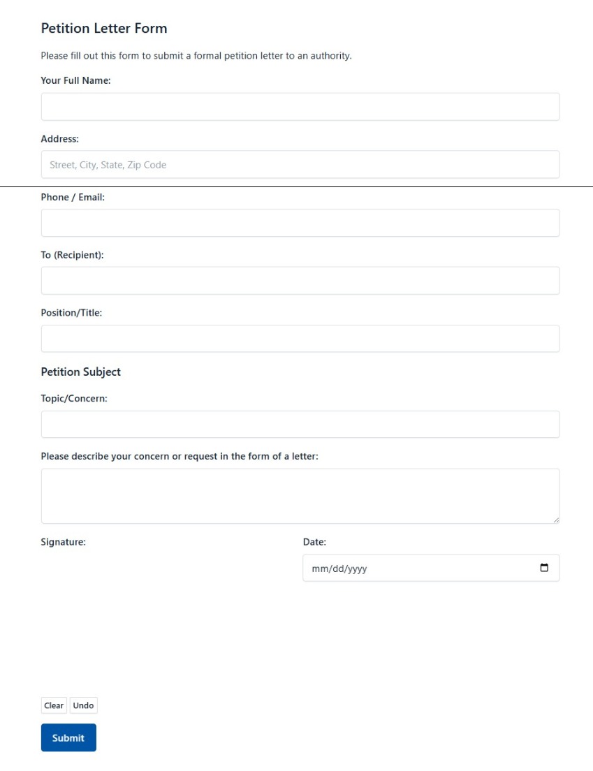 Petition Letter Form