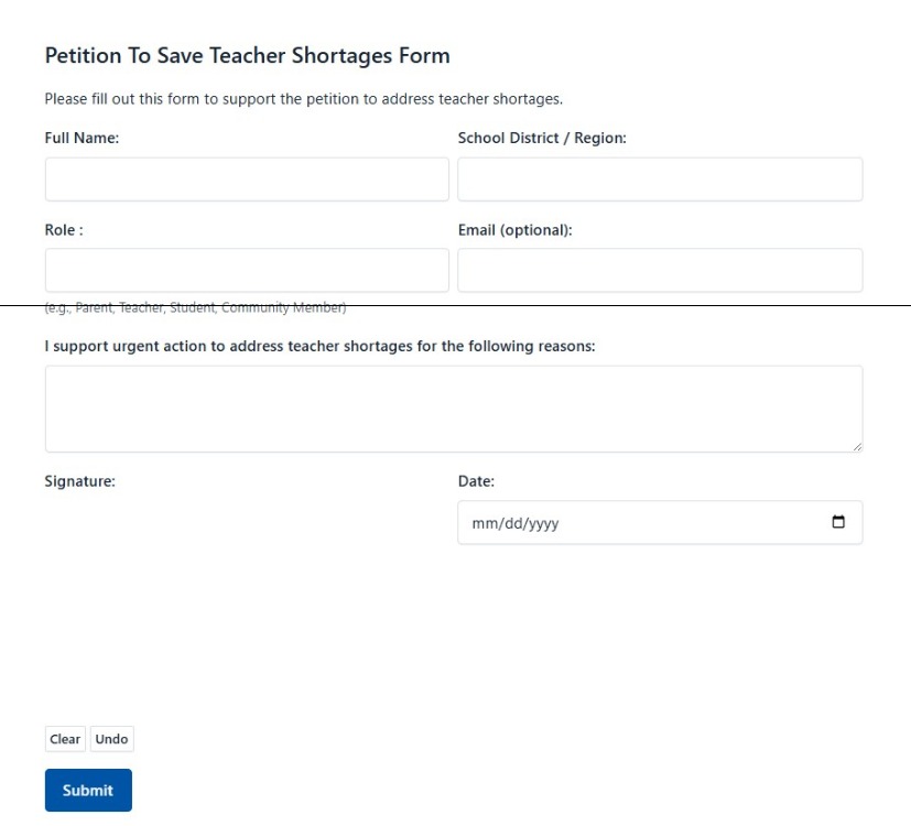 Petition To Save Teacher Shortages Form