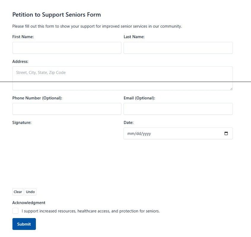 Petition To Support Seniors Form