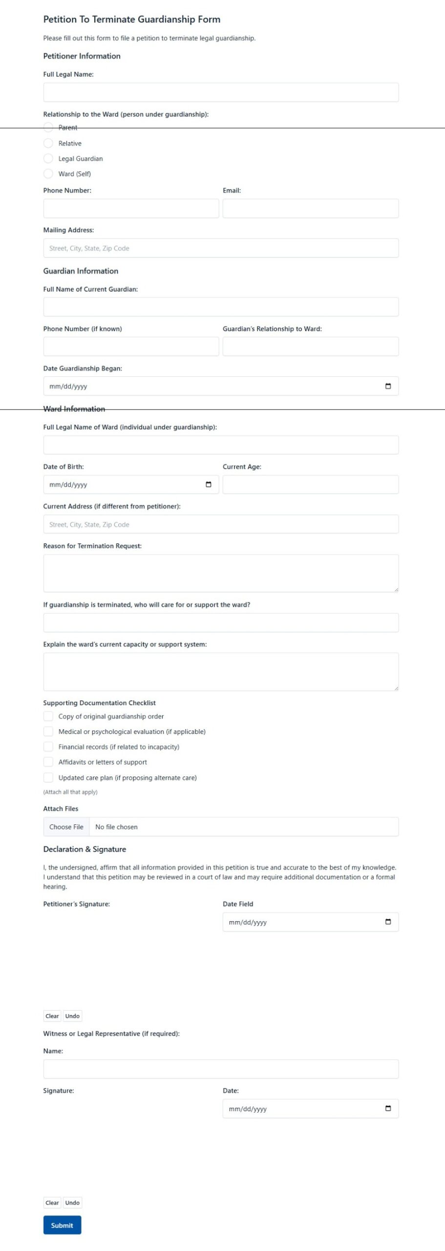 Petition To Terminate Guardianship Form