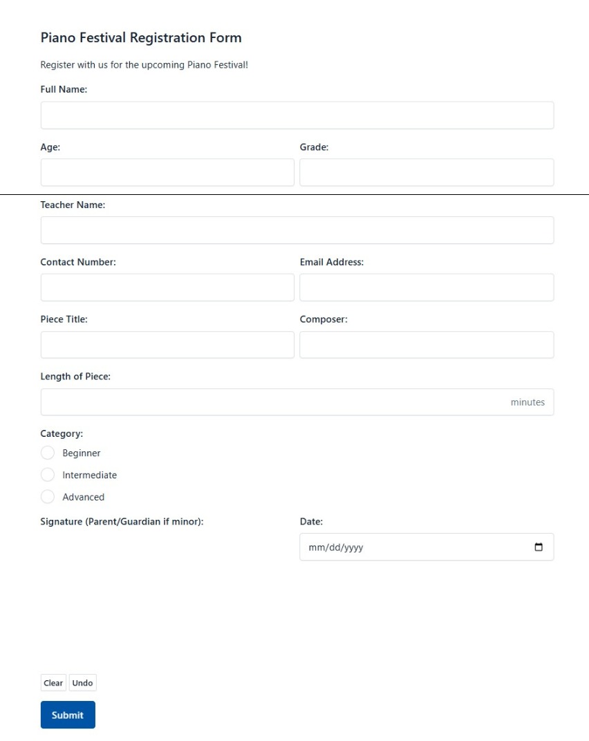 Piano Festival Registration Form
