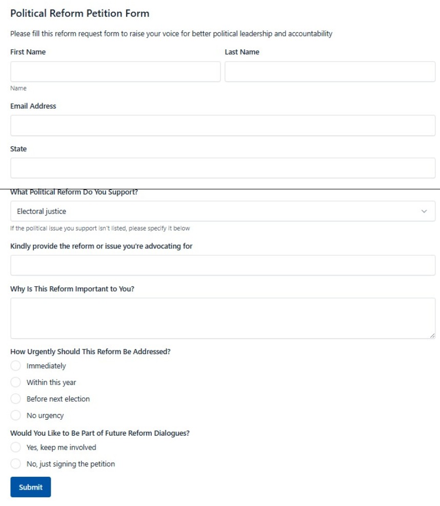 Political Reform Petition Form