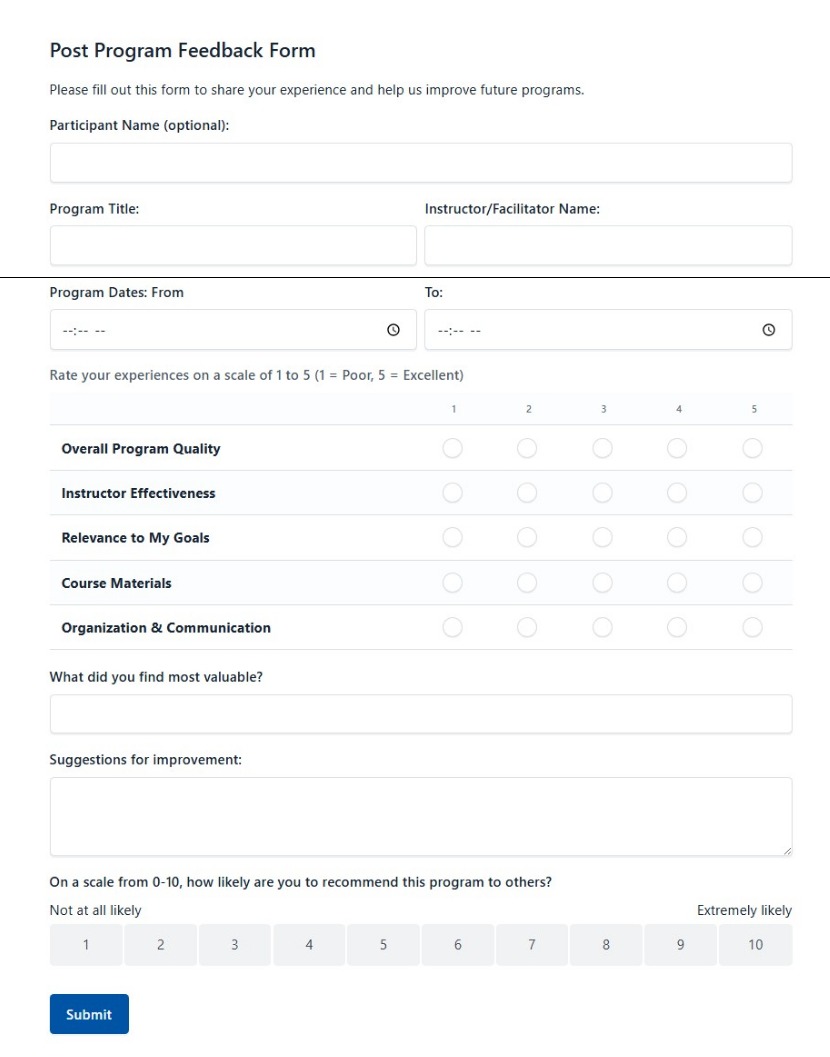 Post Program Feedback Form