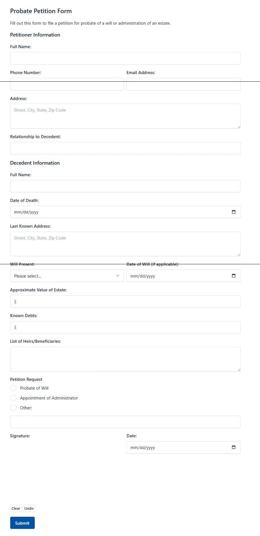 Probate Petition Form