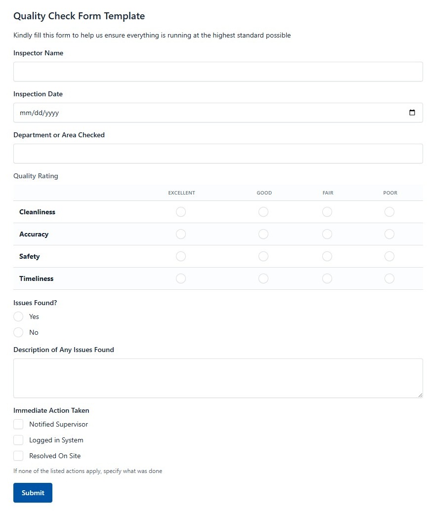 Quality Check Form Template