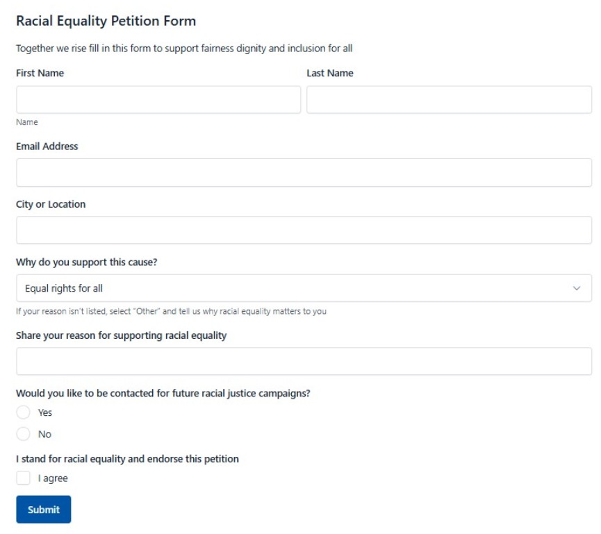 Racial Equality Petition Form