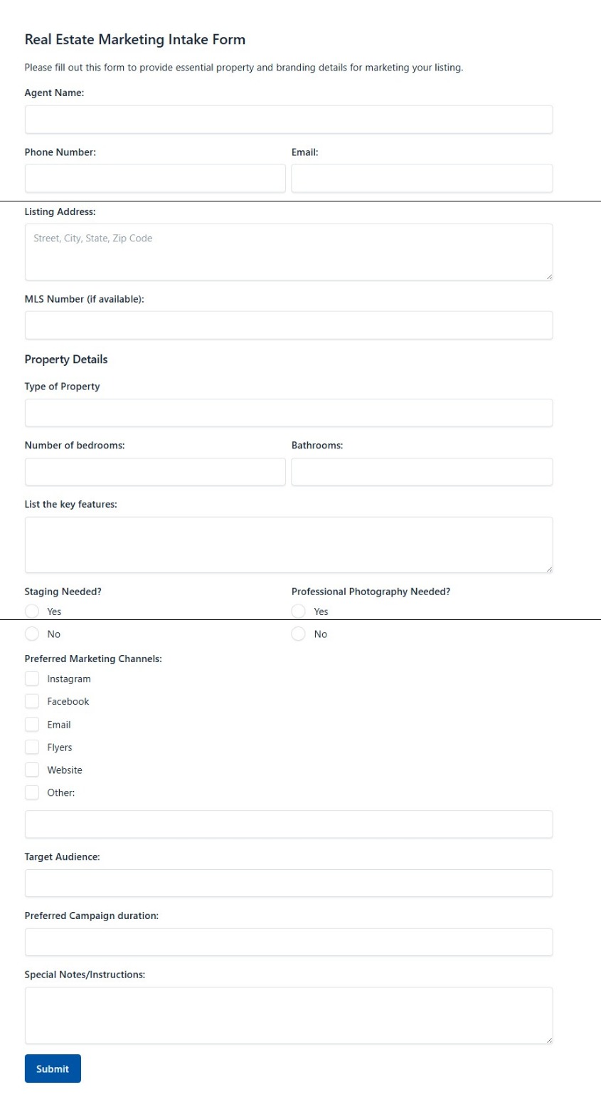 Real Estate Marketing Intake Form