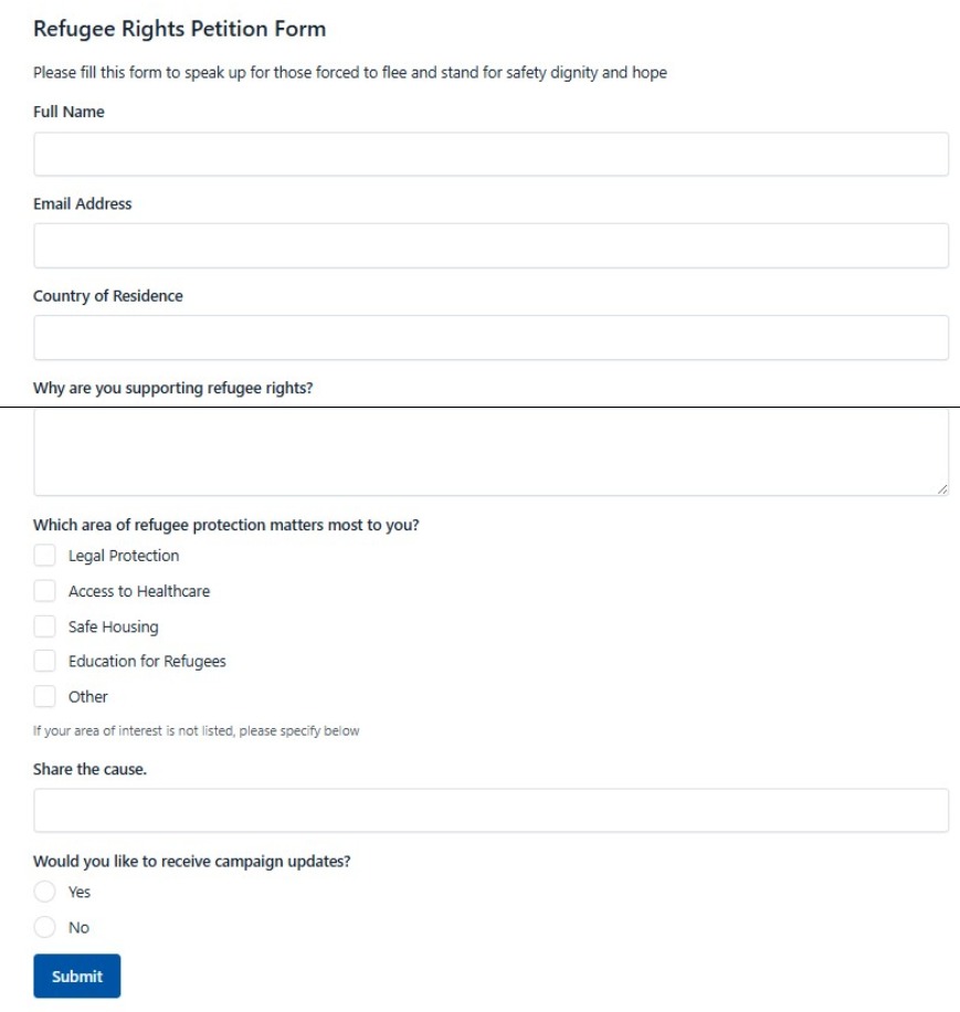 Refugee Rights Petition Form