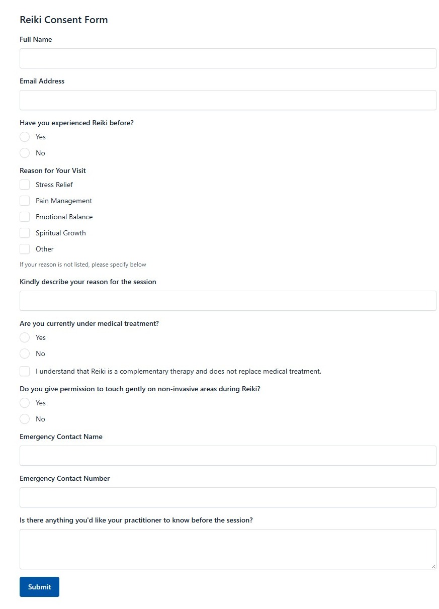 Reiki Consent Form