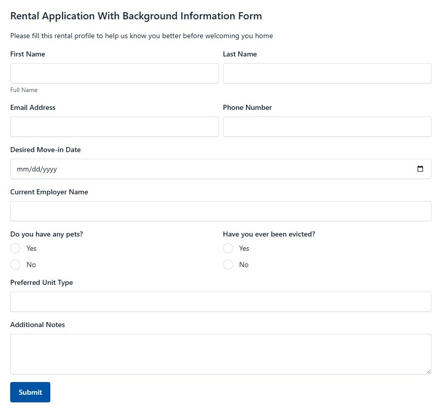 Rental Application With Background Information Form