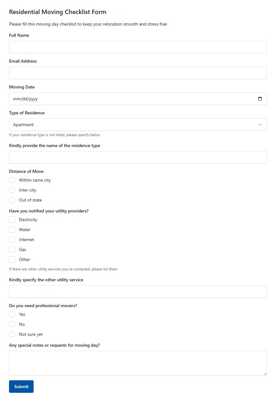 Residential Moving Checklist Form