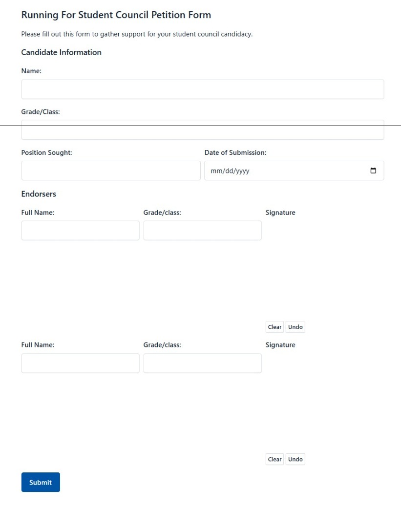 Running For Student Council Petition Form