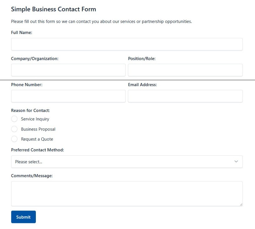 Simple Business Contact Form