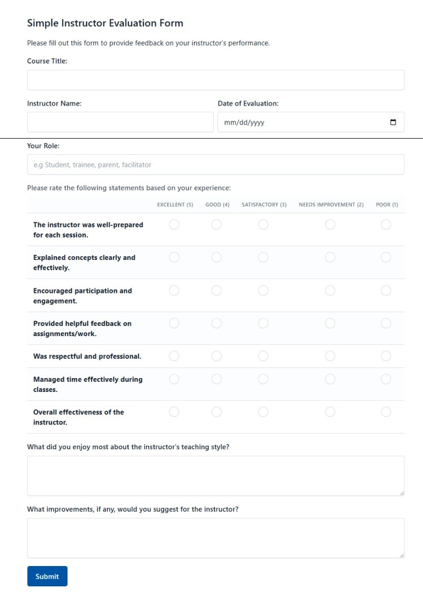 Simple Instructor Evaluation Form