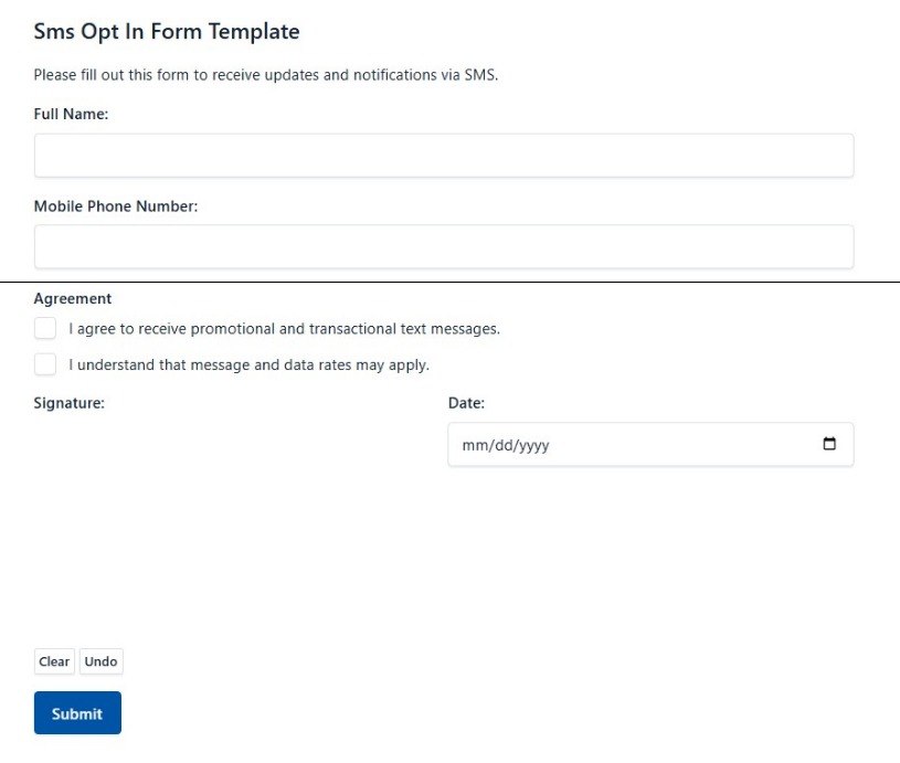 Sms Opt In Form Template