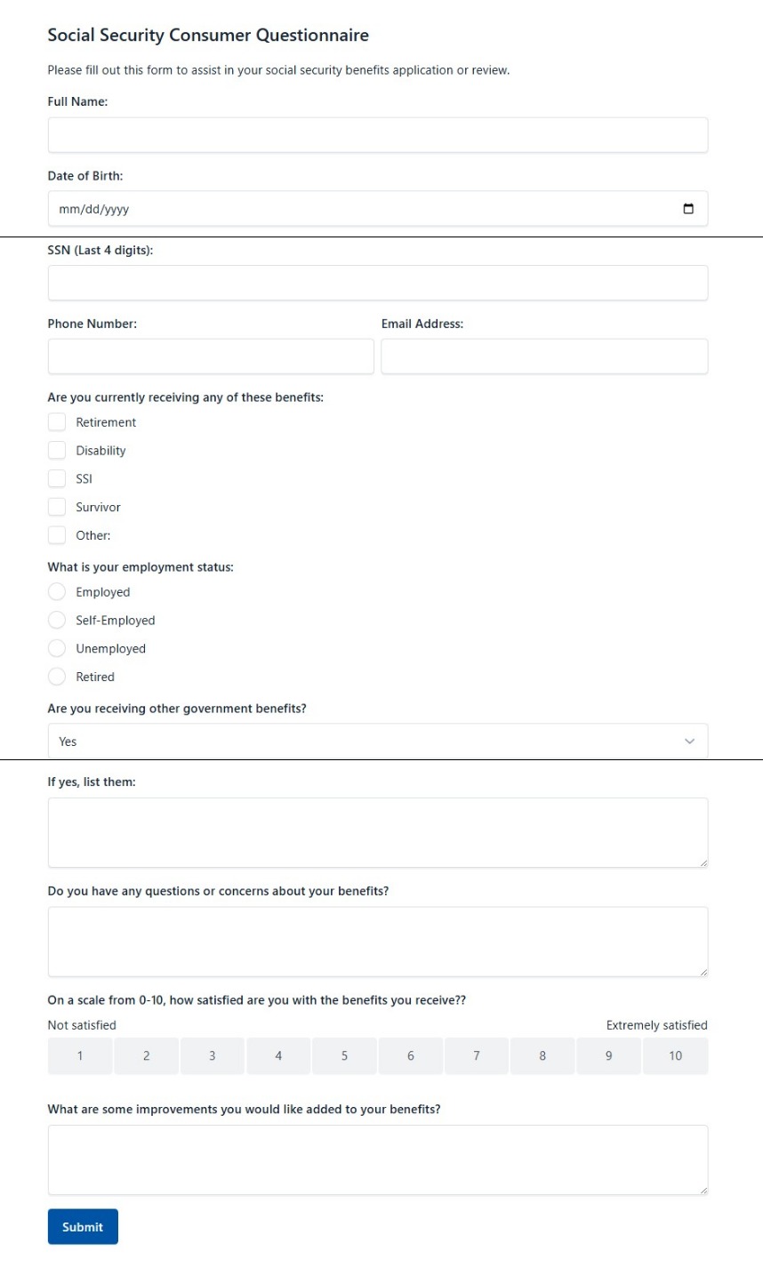 Social Security Consumer Questionnaire