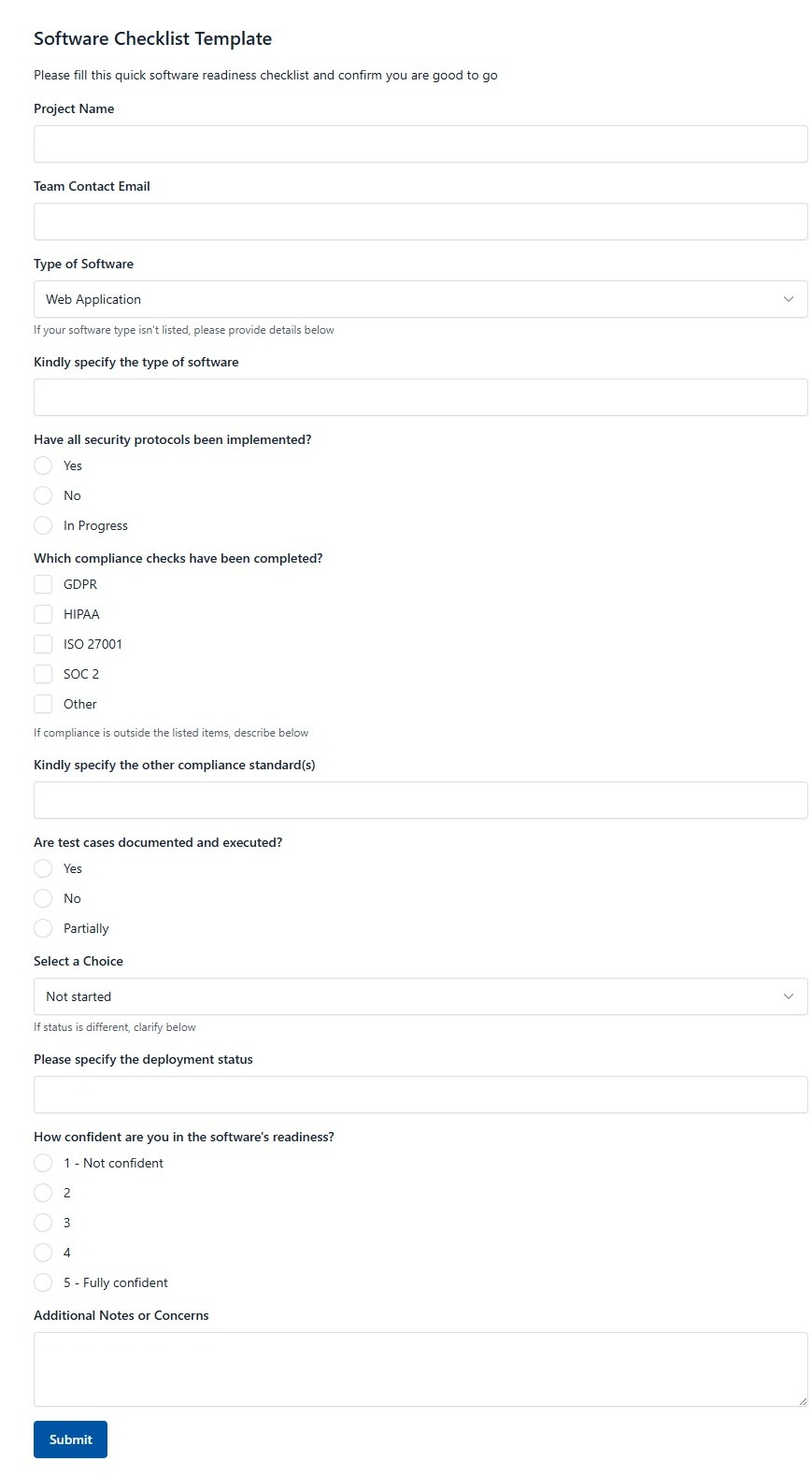 Software Checklist Template