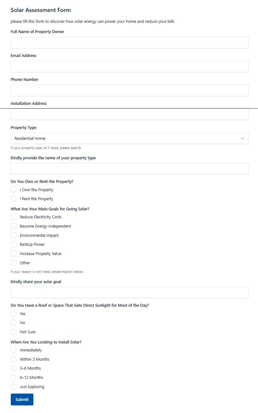 Solar Assessment Form