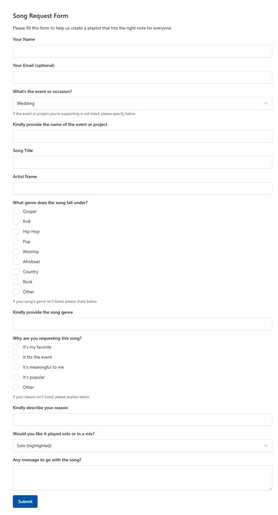 Song Request Form