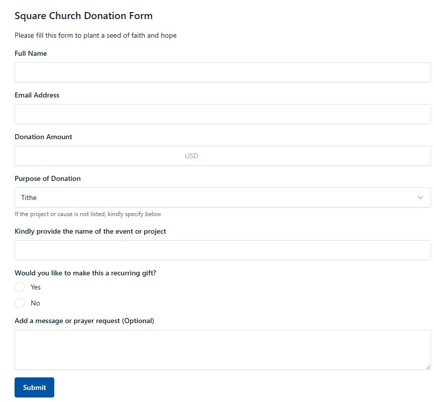 Square Church Donation Form