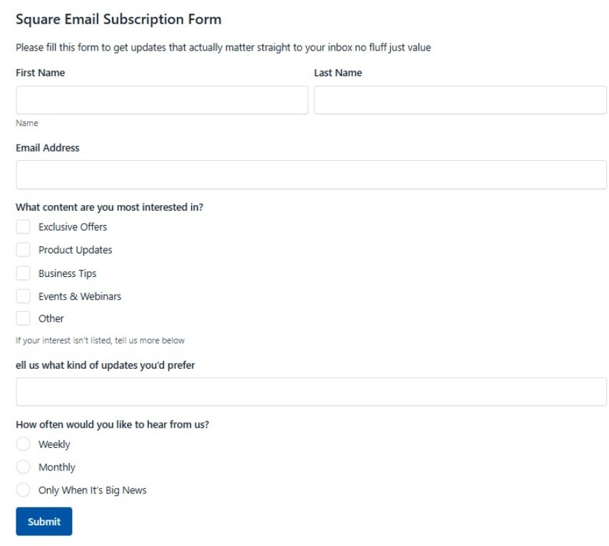 Square Email Subscription Form