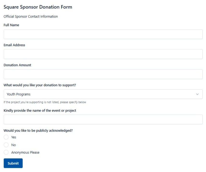 Square Sponsor Donation Form