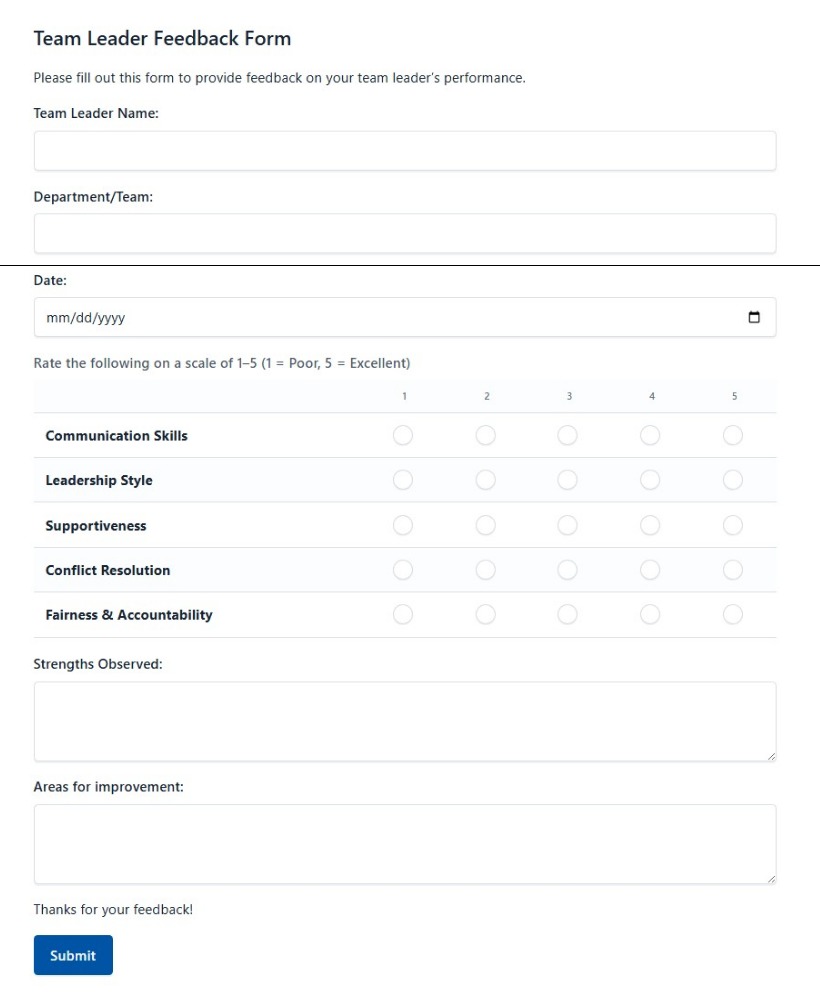 Team Leader Feedback Form