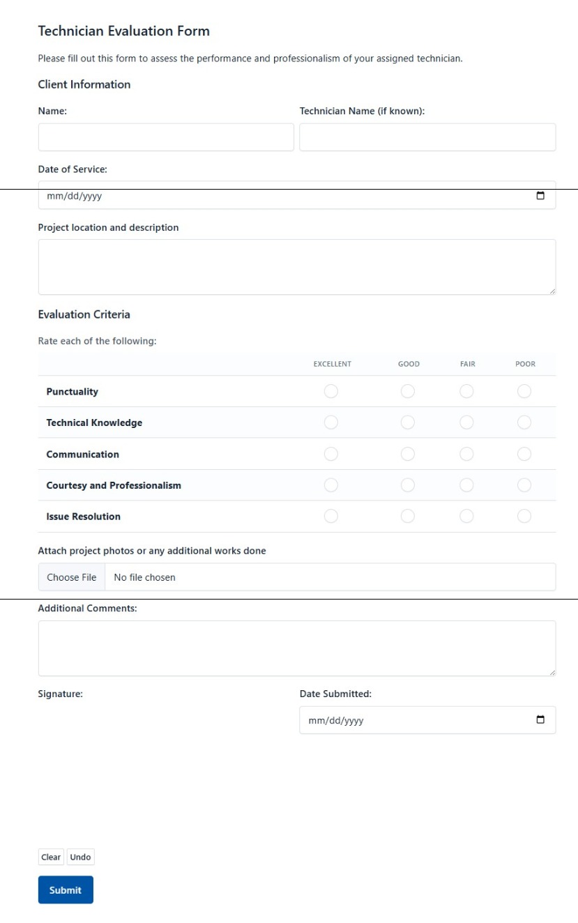 Technician Evaluation Form