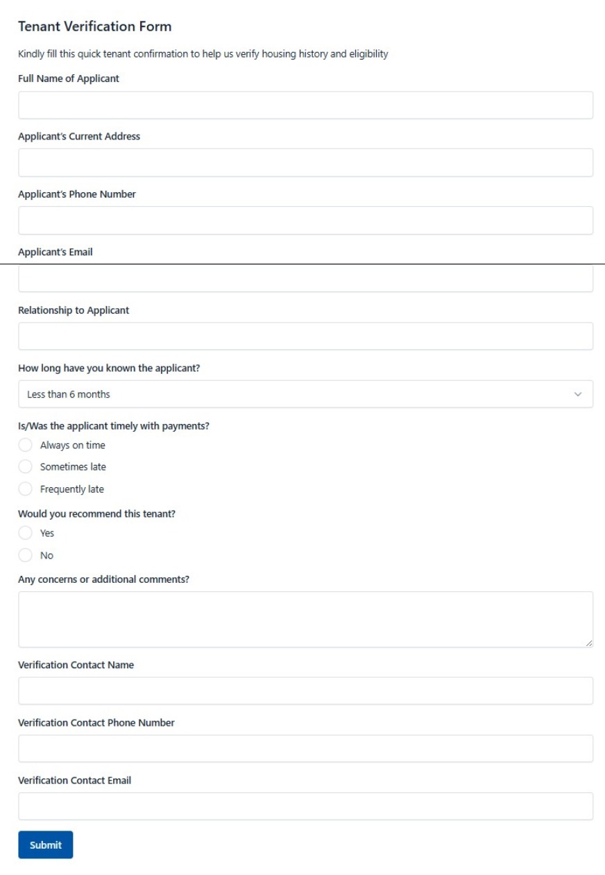 Tenant Verification Form