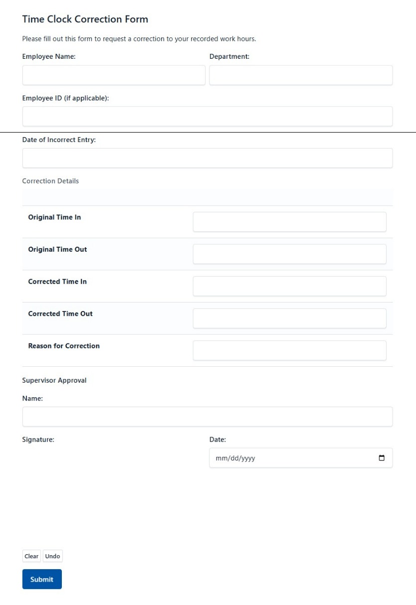 Time Clock Correction Form