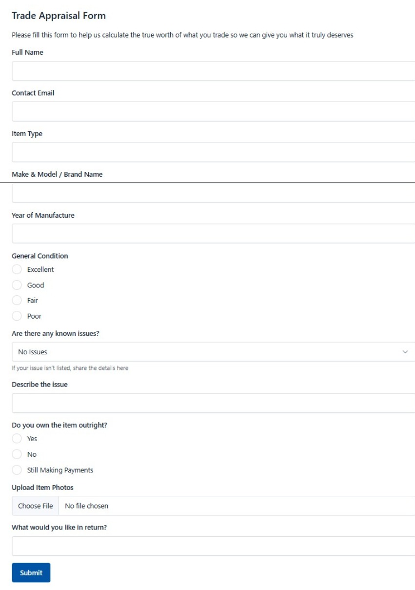 Trade Appraisal Form