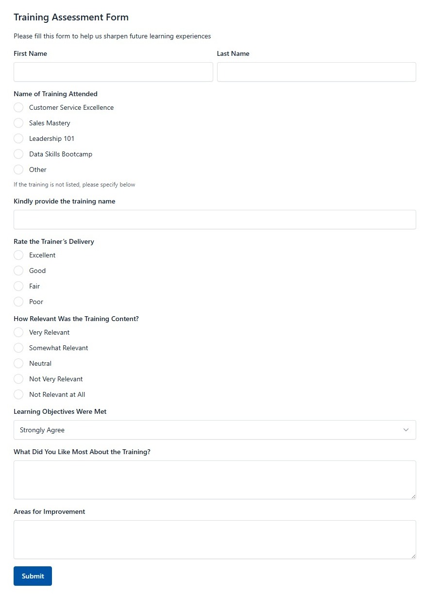 Training Assessment Form
