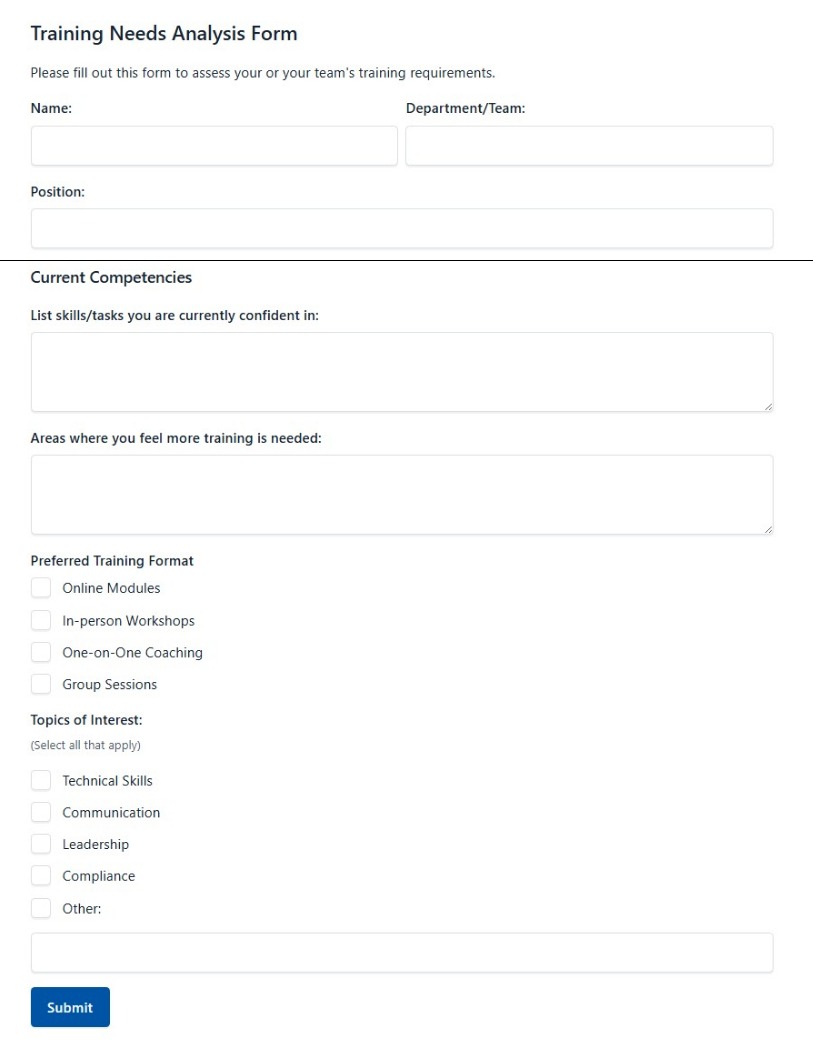 Training Need Analysis Form