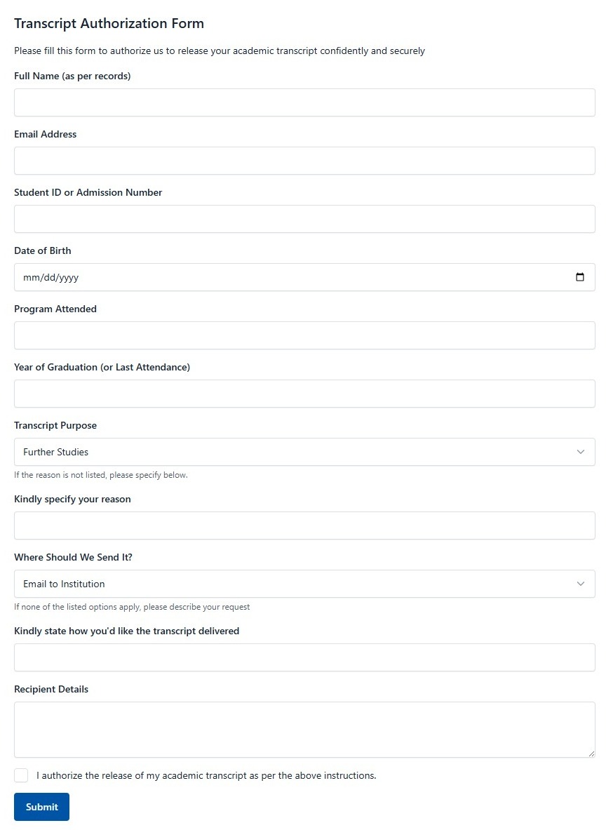 Transcript Authorization Form