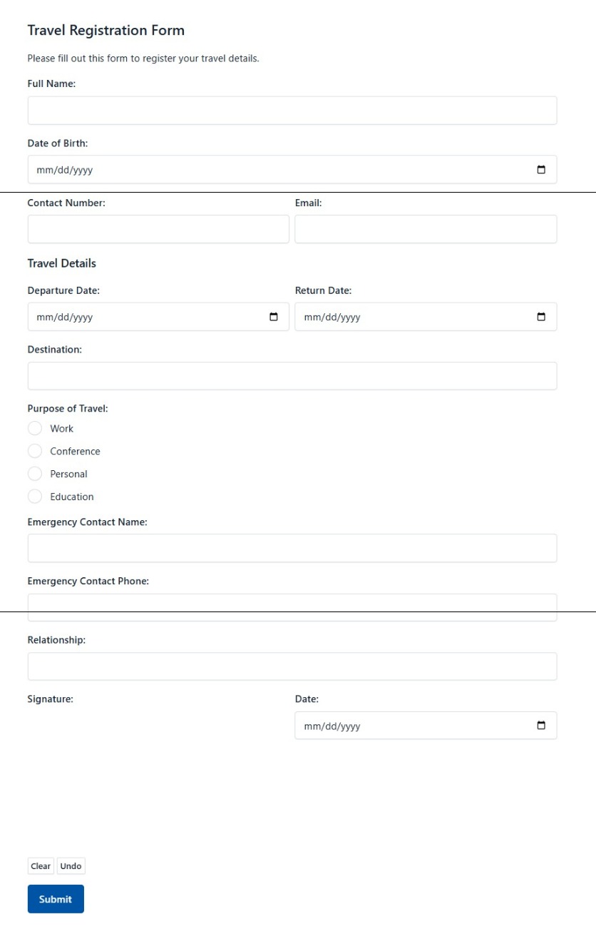 Travel Registration Form