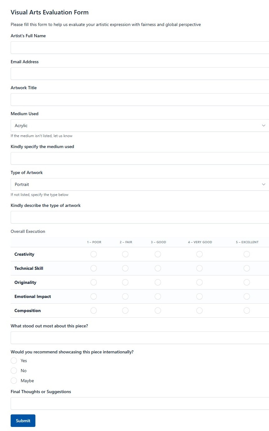 Visual Arts Evaluation Form