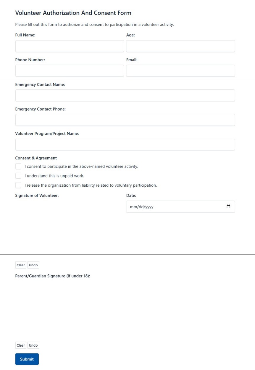 Volunteer Authorization And Consent Form