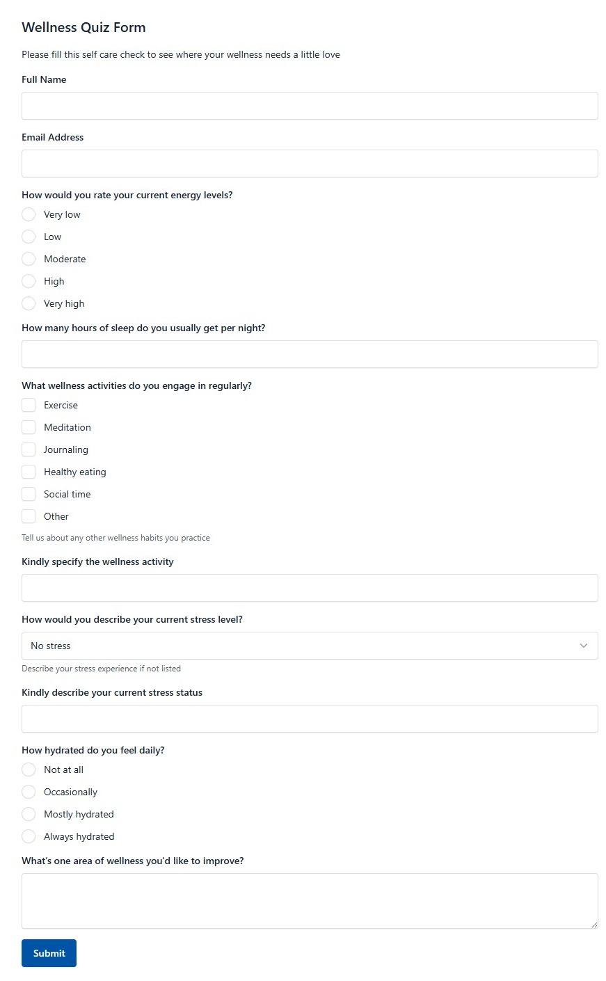 Wellness Quiz Form