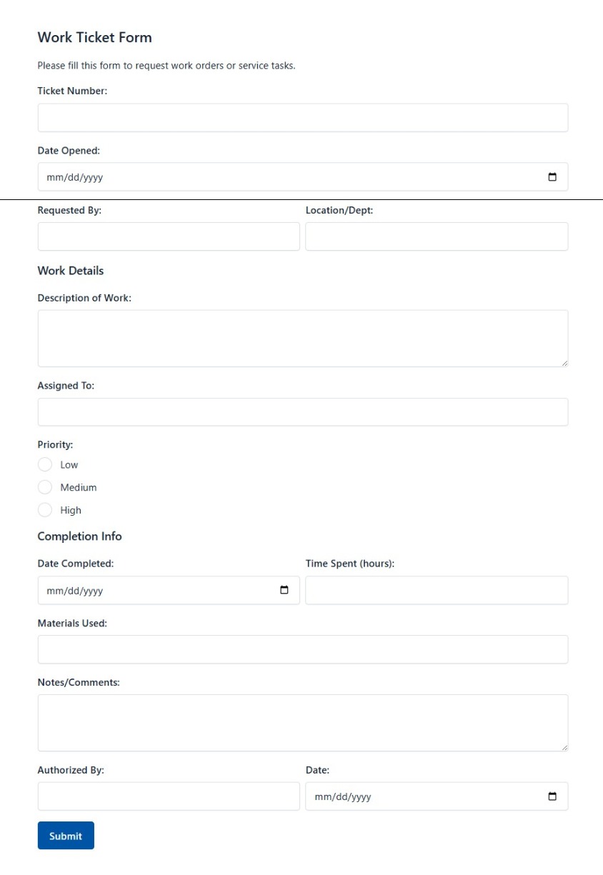 Work Ticket Form