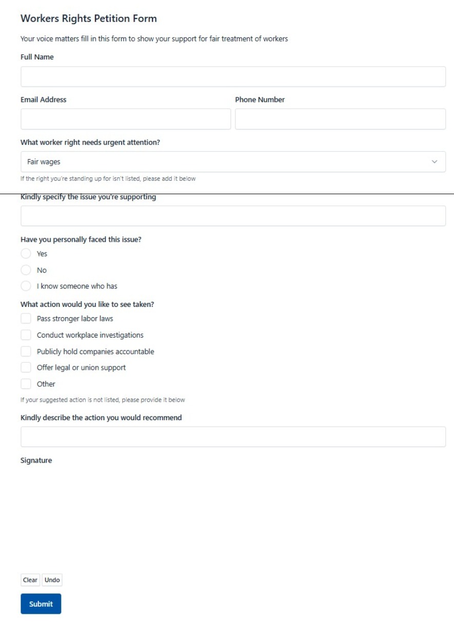 Workers Rights Petition Form