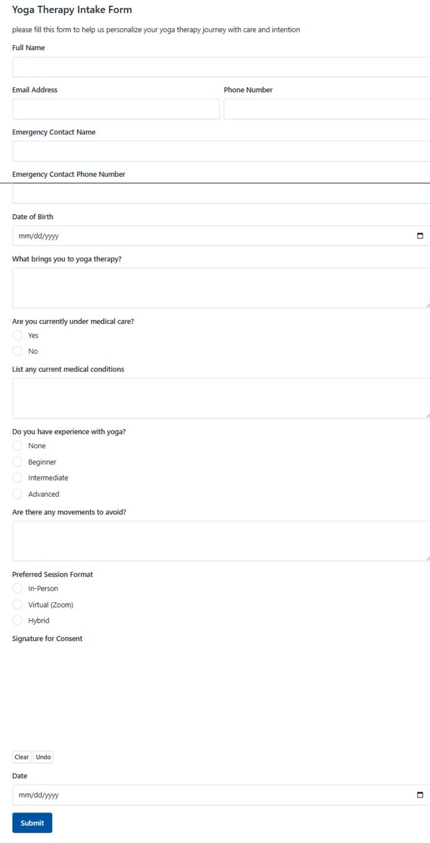 Yoga Therapy Intake Form