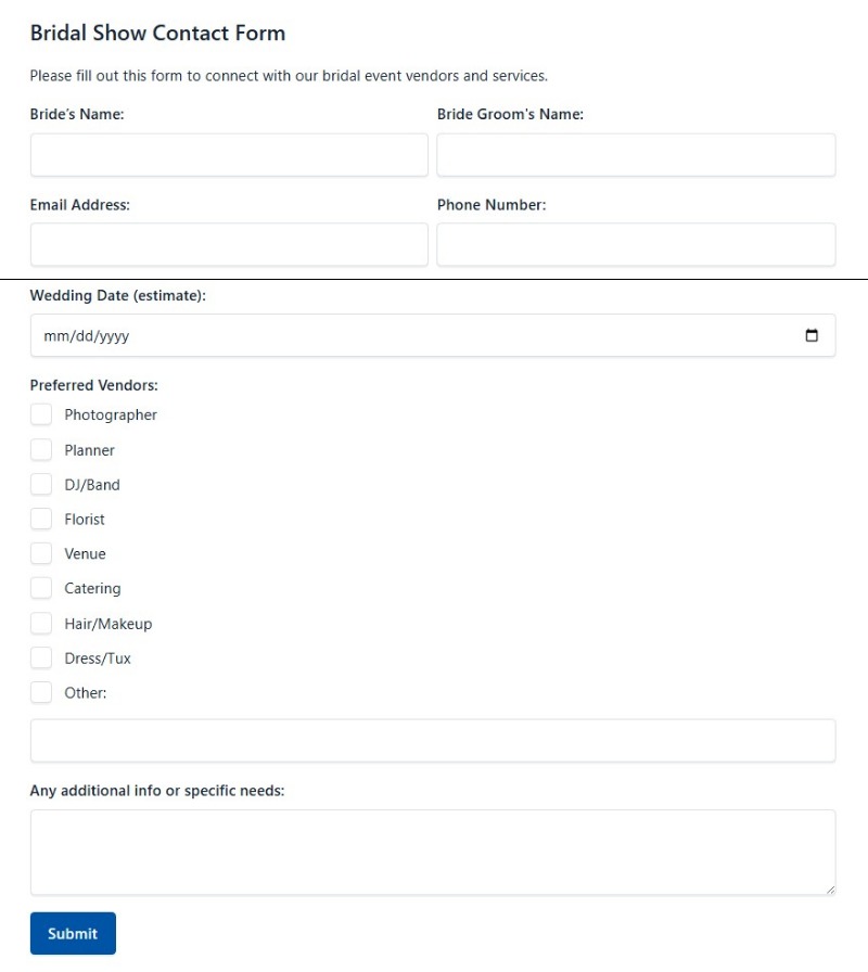 Bridal Show Contact Form