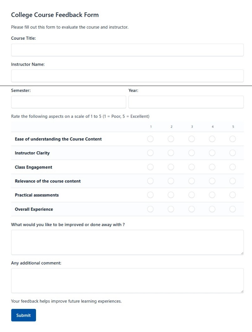 College Course Feedback Form