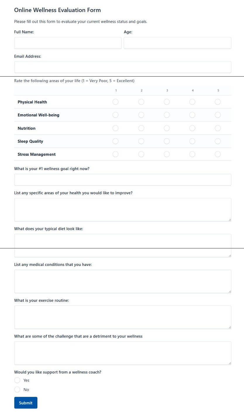 Online Wellness Evaluation Form